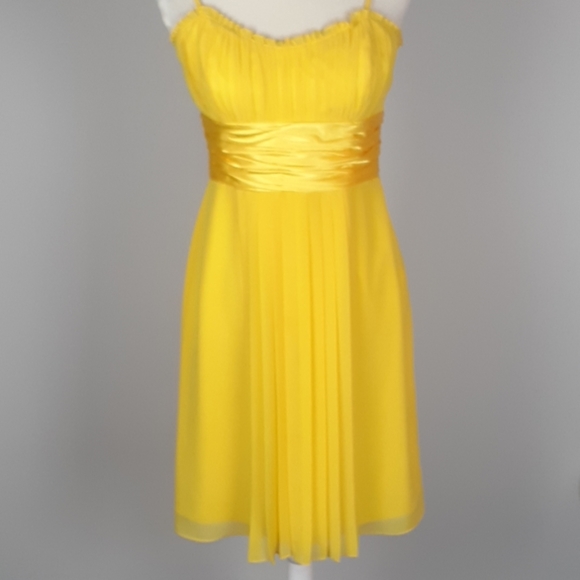 Democracy Pleated Polyester & Satin Belted Yellow Spaghetti Strap Dress (8) - Picture 1 of 8